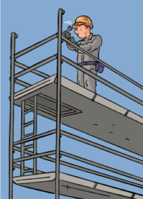 HÖGRISKAKTIVITETER - STÄLLNING Risk för fall från ställning. Risk för fall från ställning om den är felbyggd. Det är utbildningskrav för ställningsarbeten (>2m).