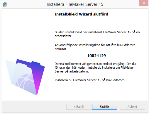 Kapitel 3 Installera FileMaker Server på flera datorer 29 12. Klicka på Installera.