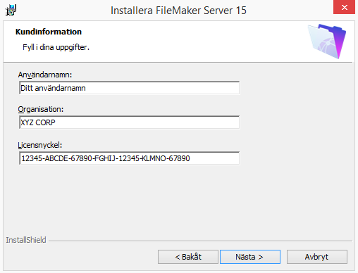 Kapitel 1 Introduktion 7 Om licensnyckeln Med FileMaker-programmet följer en unik licensnyckel, som är en sträng på 35 tecken. Tappa inte bort licensnyckeln.