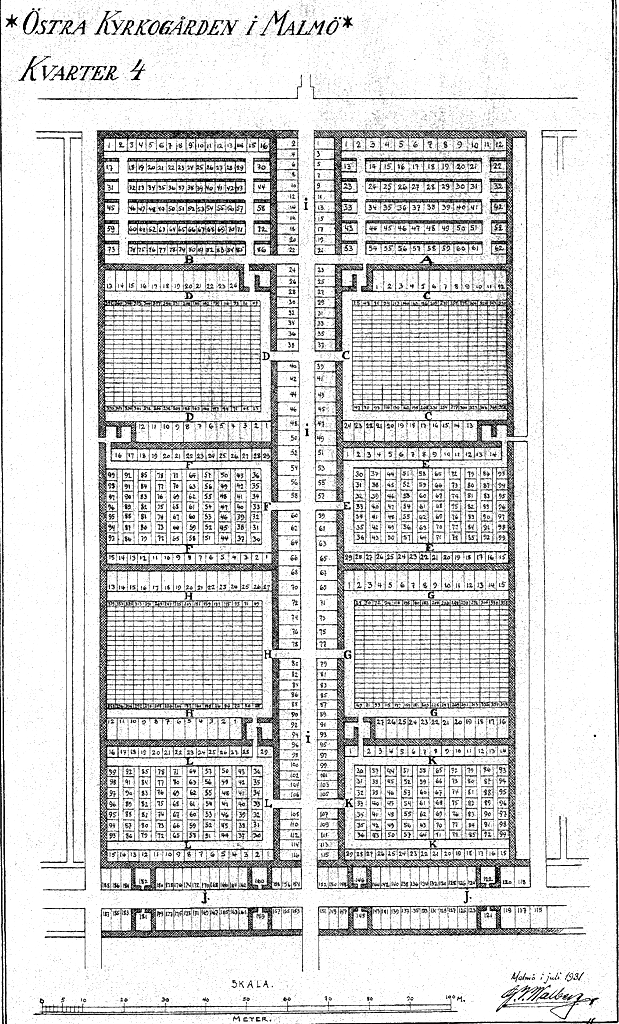 Figur 2. Kvarter 4 på Östra kyrkogården i Malmö.
