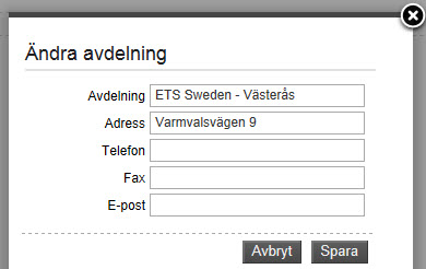 16 Skillnaden är ABAX Här fyller man i och lagrar nödvändiga detaljuppgifter. Om avdelningen inte har tilldelats några bilar, kan man radera avdelningen.