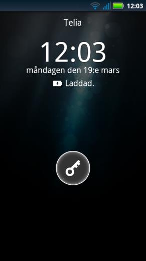 visas (kan ta upp till 5 sekunder). För att öppna skärmlåset pekar man på låssymbolen med fingret och sveper åt höger.
