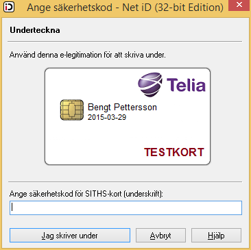 Säkerhetskodsdialogens utseende kan variera beroende på vilket stöd för smarta kort som finns installerat på datorn.
