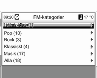 130 Infotainmentsystem En stationssökning startas. När sökningen är slutförd spelas den station som valdes tidigare upp. För att avbryta stationssökningen: tryck på MENU-knappen. Observera!