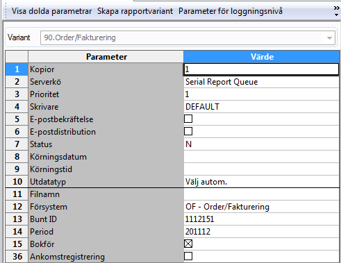 99 (112) I skärmbilden finns möjlighet att endast visa transaktioner med fel genom att markera rutan Fel. 1.