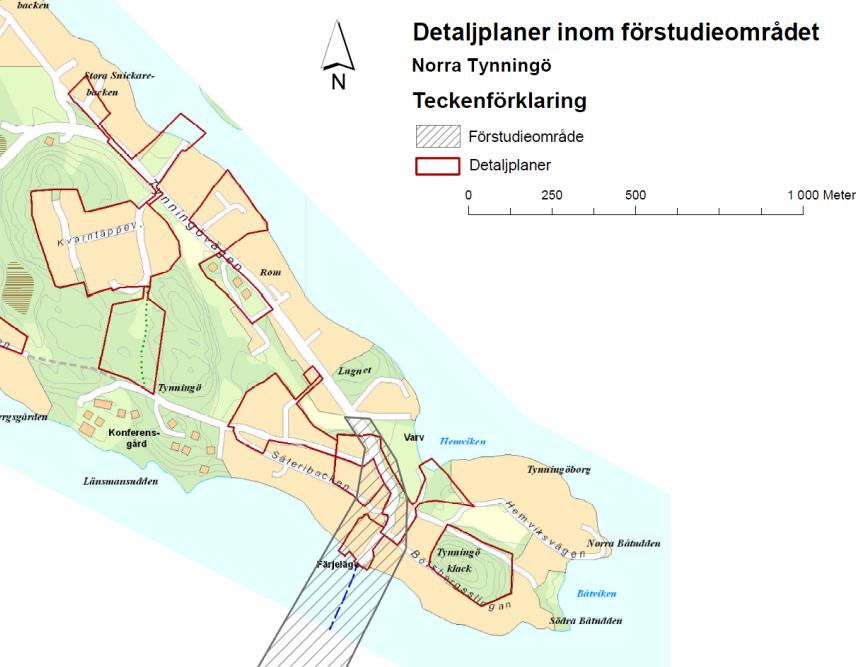 Figur 6 Detaljplaner och förstudieområde på norra Tynningö Källa: Vaxholm 2010c Östra Figur 7 Detaljplaner