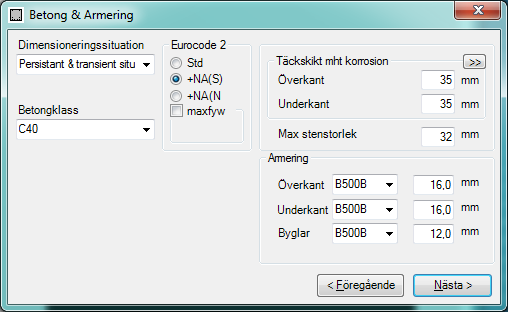 caeec211 Balk betong Sidan 7(27) 3.2.2 Betong & Armering Figur 2. Grunddata/Fältlängd Nästa steg är att välja konstruktionens materialegenskaper.