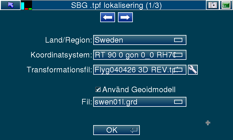 Lokal omvandling i SBG TPF-format 1. Överför TPF-filen till det aktuella projektet på vanligt sätt, t.ex. via USB-minne. 2. Gå till Inställningar > Lokalisering > Gamla SBGformat (första sidan). 3.