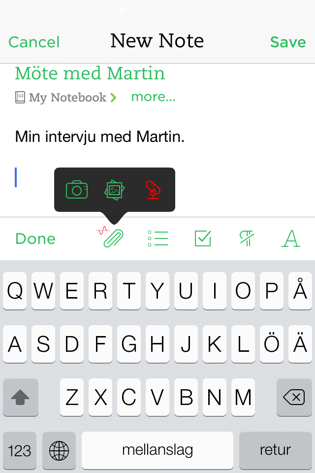 Skapa ett röstdemo 4 Du som använder Evernote på din smarta mobiltelefon kan använda ett så kallat röstmemo, och det är lika enkelt som att skapa en vanlig notis.