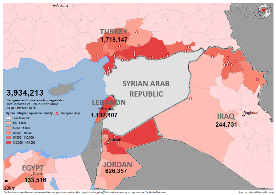 Aktuellt i världen - Syrien Det fyra år långa kriget i Syrien har tvingat ca 4 miljoner människor att lämna sitt hemland för att söka skydd hos UNHCR i grannländerna. Hälften av dem är barn.