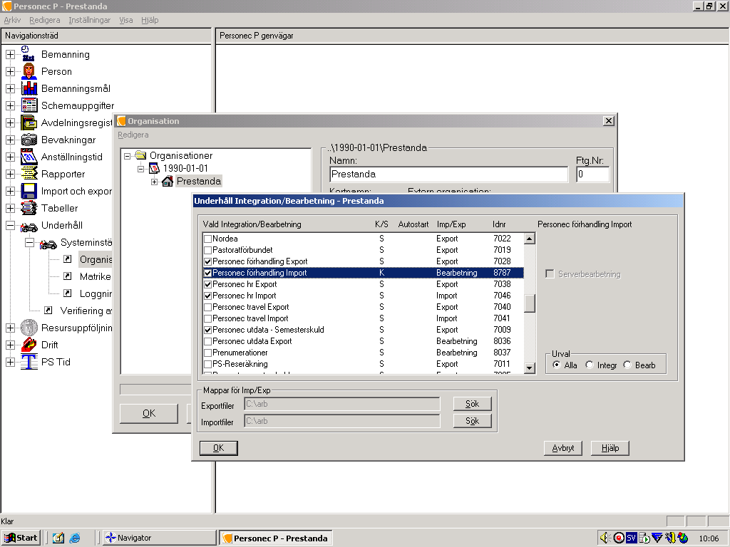 24(28) Import från Personec Förhandling till Personec P Markera Underhåll/Systeminställningar/Organisation i Navigationsträdet I organisationsrutan