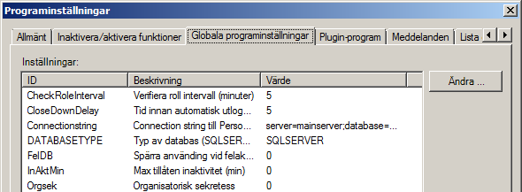 4(28) Programinställningar Klicka på Programinställningar i trädet till vänster och högerklicka på Personec förhandling och välj fliken Globala programinställningar.