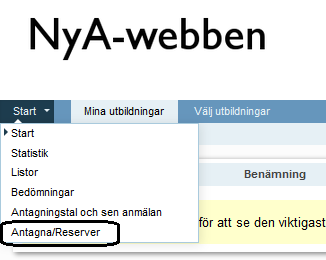 Kom igång Behörighetsroller NyA-webben Institutionsanvändare utdata Du som har behörighetsroll för att ta fram listor och statistik för din institutions utbildningar kan se uppgifter om antagna och