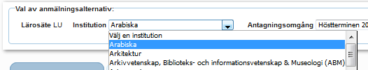 Behörighet för flera institutioner Om du har behörighet för flera institutioner visas dessa i lista. Bild 3. Behörig till flera institutioner.