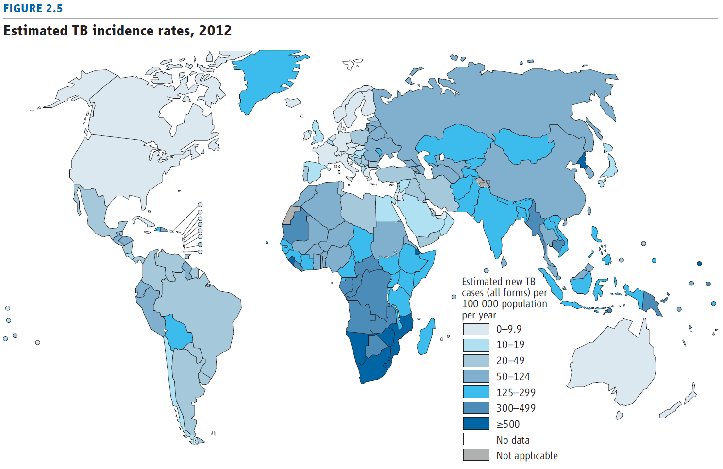 WHO rapport 2013; Uppskattade nya TBC fall per 100 000