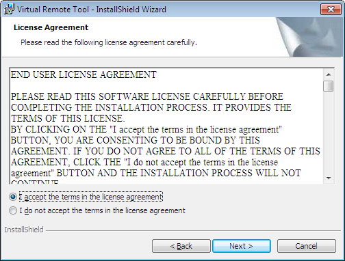 4. Behändiga funktioner 3 Klicka på Next. Skärmen END USER LICENSE AGREEMENT visas. Läs igenom END USER LICENSE AGREEMENT noggrant.