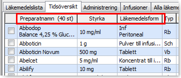 - Läkemedelsform Benämningen Beredningsform har ersatts med Läkemedelsform - Fast kolumnbredd i Tidsöversikten Kolumnerna Preparat, Styrka och Läkemedelsform i fliken "Tidsöversikt" i