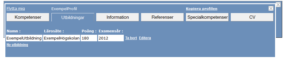 Utbildningsvyn fungerar precis på samma sätt, förutom att du, som i fallet