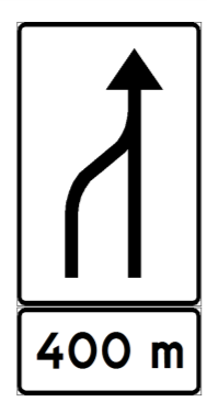 Exempel på utformning och användning av lokaliseringsmärken Figur 2-7 Vänster körfält upphör. Mötande trafik är avskiljd med mittremsa, räcke eller annan fysisk anordning.