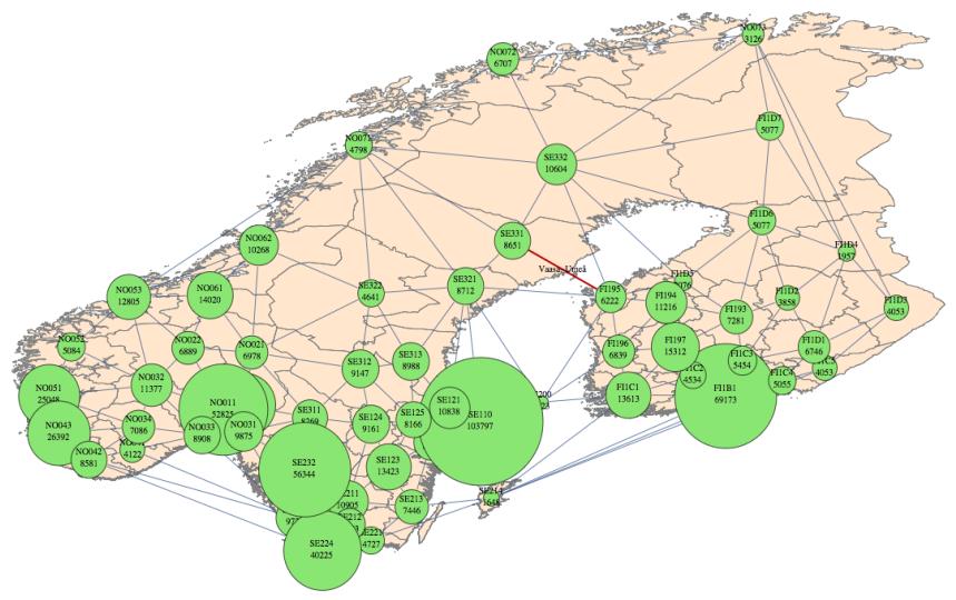 4 DISTRIBUTIONSKEDJOR OCH LOGISTIK I ETT NORDISKT PERSPEKTIV Ur ett geografiskt perspektiv är ekonomierna i Norge, Sverige och Finland till stor del orienterade i nord-sydlig riktning med befolkning