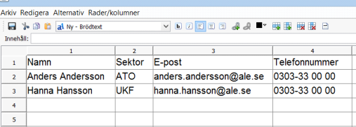 Manual Introduktionskurs SiteVision sidan 13 Lägga till en tabell 1) Lägg till en tabell Markera en textmodul (under Innehåll) i strukturen.