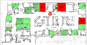 Riskhantering A patient with an infectious disease is admitted to a restricted area and is equipped with a sensor tag Hospital staff are able to quickly find the wandering patient using direction