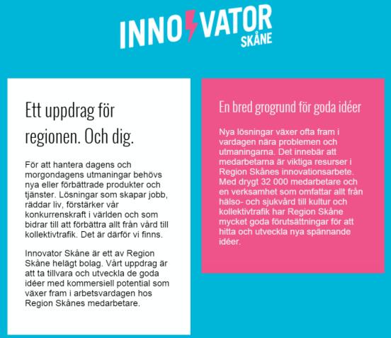 Under fliken följer information om vilka Innovator Skåne är, vad