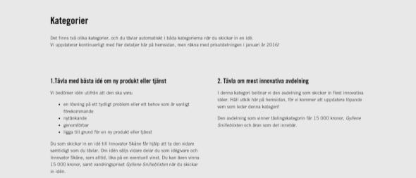 Vid val av aktuella kampanjer skickas användaren vidare till Innovator Skånes hemsida där
