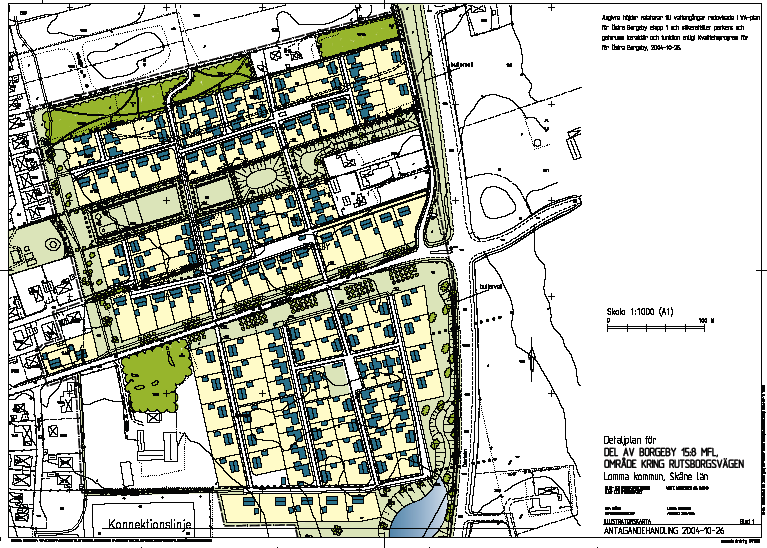 B1 Område kring Rutsborgsvägen (Östra Borgeby etapp 1) Detaljplanen för området kring Rutsborgsvägen antogs år 2005.