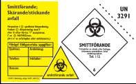 Smittförande avfall - Skärande/stickande avfall VIKTIGT att förpackningen märks med följande etikett innan utplacering på avdelningen: Förpackning: Godkända förpackningar för transport av farligt