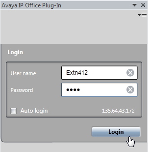 13.3 Logga in Du kan logga in i one-x Portal for IP Office med hjälp av Avaya IP Office Plug-in. Så här loggar du in i Avaya IP Office Plug-in: 1.