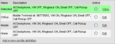 Profiler: Profilen Upptäckt 7.1 Profilen Upptäckt Om inställningarna i telefonsystemet inte matchar någon av dina profiler visar one-x Portal for IP Office dig med profilen Upptäckt.