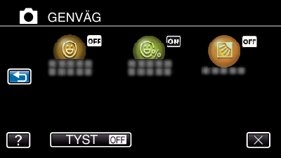 Inställningsmeny Använda genvägsmenyn Man kan konfigurera olika inställningar av rekommenderade funktioner för videoinspelnings- och stillbildsinspelningsläget via genvägsmenyn * Följande är en skärm