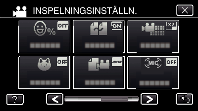 Inspelning 6 Tryck på PÅ Fånga djur automatiskt (BILD PÅ HUSDJUR) BILD PÅ HUSDJUR tar automatiskt en stillbild när ett djurs ansikte känts av, till exempel hundar och katter Denna funktion finns