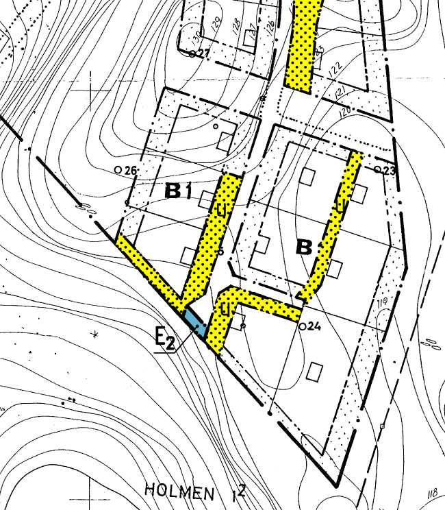 6 (8) Befintlig pumpanläggning (E2) på fastigheten Valbo-Ryrs Holmen 1:7. Utdrag ur tillägg till plankarta.
