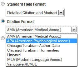 17 17 Standard Field Format Välj format för referensen. Fullständig referens är förinställt vilket inkluderar, titel författare, abstract och ämnesord.
