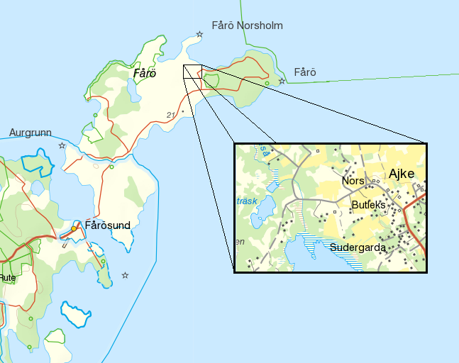 Figur 1. Nors-Ajkeområdets läge på Fårö. Skapad av material från Lantmäteriet. 1.1 Syfte och frågeställningar Syftet är att skapa förståelse för hur vi människor har påverkat landskapet över tid, och i sin tur hur landskapet har påverkat våra förutsättningar.