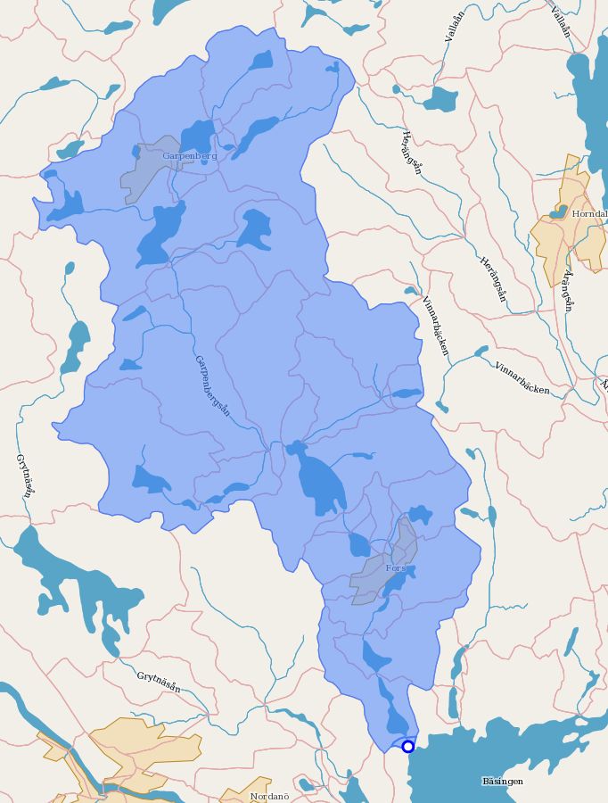 Karta över sjöar och vattendrag som ingår i Norsåns avrinningsområde,