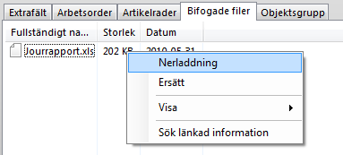 Ersätta en bilaga För att ersätta en bilaga klickar du med höger musknapp på den bilaga du vill ersätta och klickar Ersätt. Klicka därefter på den fil som du istället vill Bifoga.