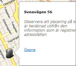 Visning i kartbilden När du kört en fråga som resulterat i ett sökresultat visas dessa med ikon på kartan: Du kan sedan föra