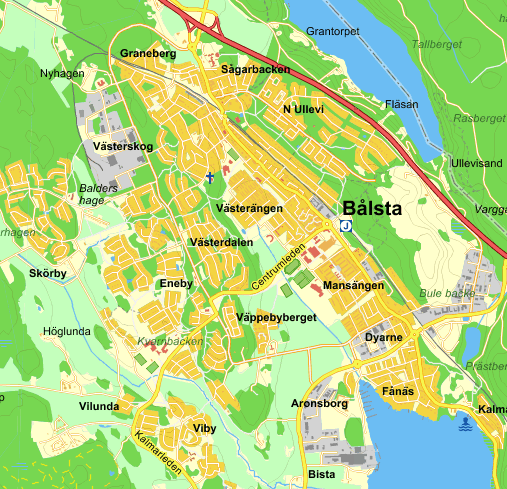 E18 Mälarbanan, järnväg Figur 2-2. Planområdets läge i förhållande till Bålsta centrum, Mälarbanan (järnväg) och E18. Planområdet är ungefärligt markerat med svart ellips. 2.2 Avgränsning av miljöaspekter Miljöaspekter i planområdet har avgränsats i samråd med Håbo kommun samt stämts av med länsstyrelsen i Uppsala län.