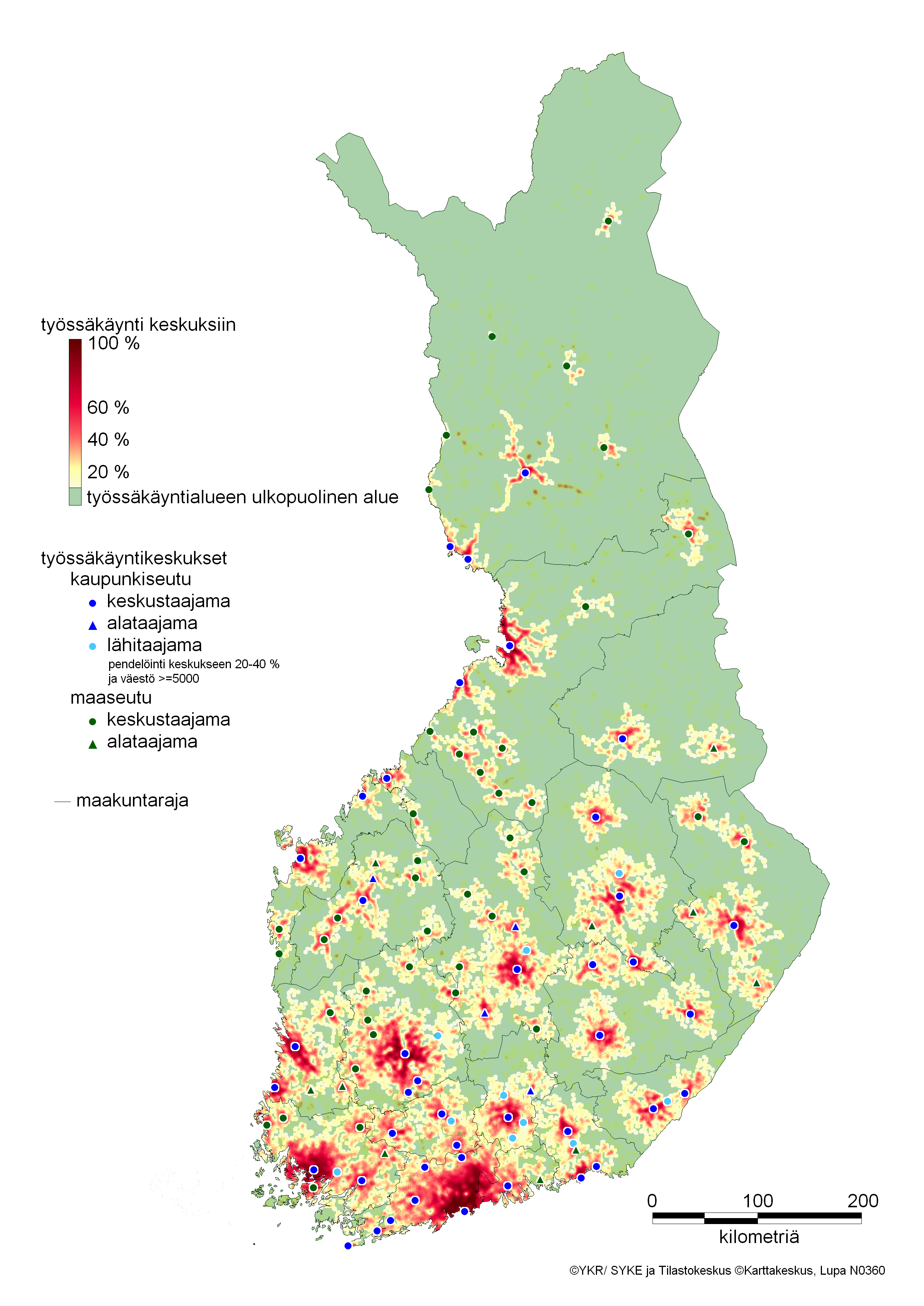 pendling till centrer utanför pendlingsregioner pendlingscentra stadsregion central tätort nedre tätort närliggande tätort landsbygd central