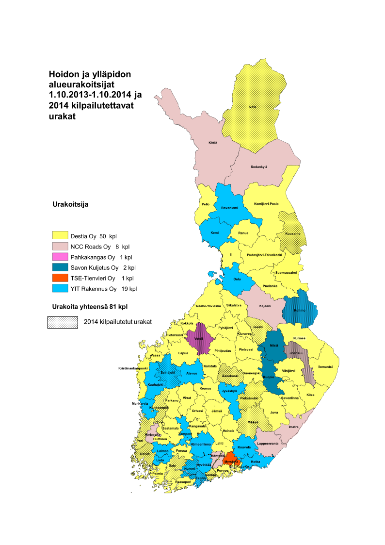 Landsvägsunderhållets entreprenadområden och