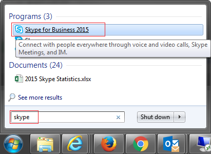 Hur startar jag Skype for Business När Skype for Business är installerat på din dator behöver du endast klicka på Windows Startmeny och söka efter Skype for Business via sökfältet enligt bilderna