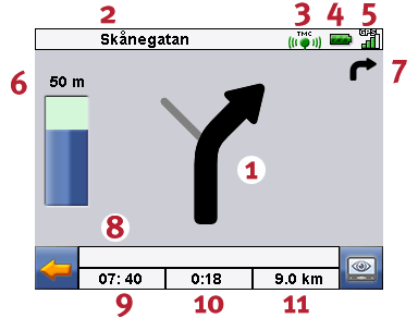 - 17-2.4.5 Stoppa väganvisning Du kan med denna funktion även avbryta aktuell ruttkörning och radera rutten från minnet. 2.5 Visa Under ruttkörningen kan du växla mellan olika vyer: 2.5.1 2D-kort resp.