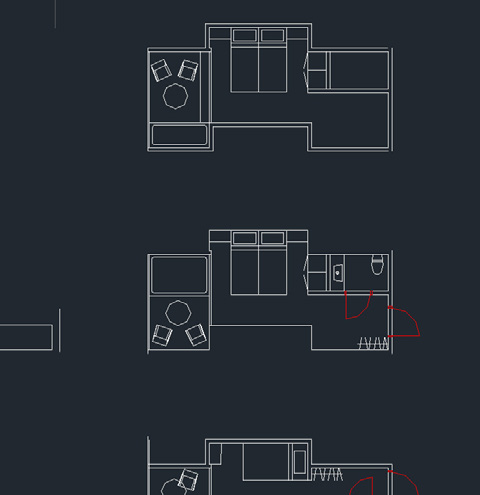 Tidiga skisser Experiment med olika typer av rum Hotellrummet Utformningen av hotellrummet har varit centralt i projektet och har haft stor påverkan på den slutgiltiga huskroppen och dess placering.