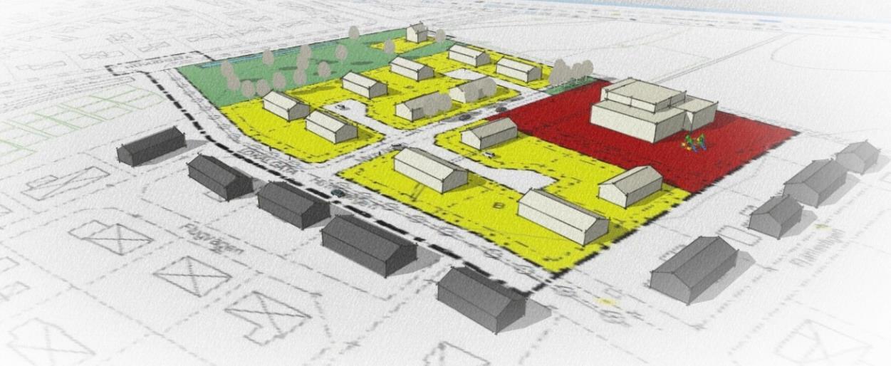 För att svara mot efterfrågan på förskoleplatser har kommunen beslutat att en förskola med fem avdelningar ska byggas inom planområdet. Inom närområdet finns både småhus och flerfamiljshus.