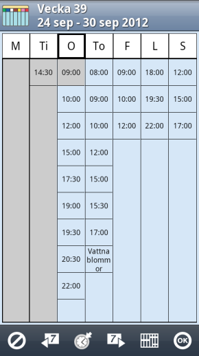 1 Antal dagar i veckovyn När Antal dagar i veckovyn är valt till 7 dagar visas måndag till söndag i veckovyn, se vyn till vänster.