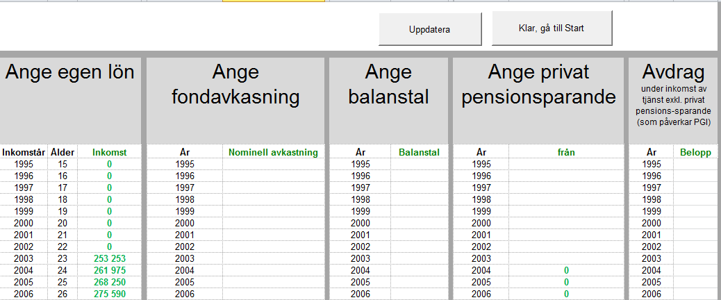 9 (10) Spara resultat Genom att klicka på knappen Spara resultat kopieras alla kolumner i fliken Data till bladet Sparade resultat.