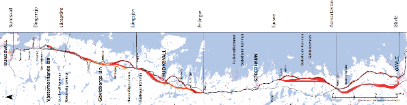 Ostkustbanan, dubbelspår (förstudie) Ca 20 mil lång, ett par mil kortare än i dag 10